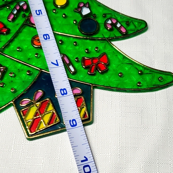 VTG Stained Glass Decor Christmas Tree Plastic Hanging Angels Candy Canes Gifts - Picture 10 of 15